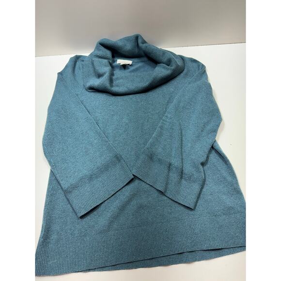Ann Taylor Loft Pullover Sweater Sz L Green Cowl Neck Chunky Cozy Minimalist - Picture 6 of 8